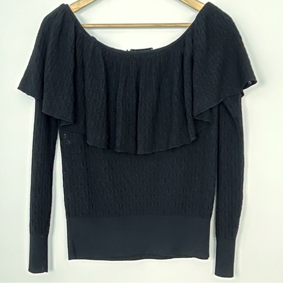 TANYA Taylor black wool sweater pointelle Off the shoulders small - Picture 4 of 10
